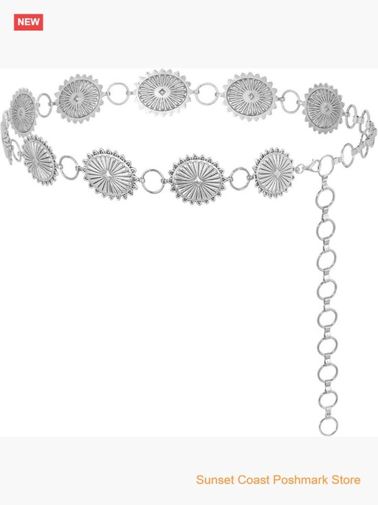 Turquoise Concho Chain Waist Belt Metal Alloy Western Cowgirl Adjustable main image 7
